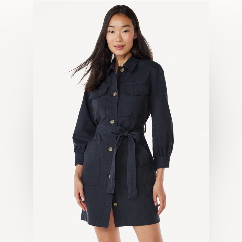 NWT Black Denim Utility Belted Dress